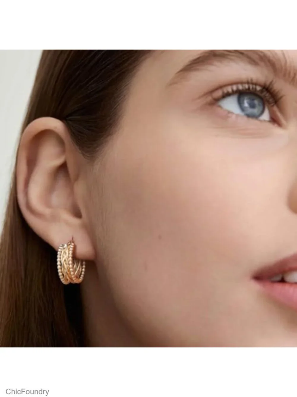 Textured Chunky 14k Gold Plated Hoop Earrings for Women